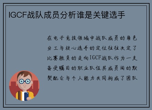 IGCF战队成员分析谁是关键选手