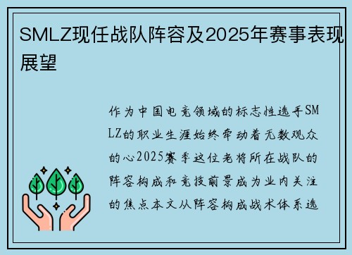 SMLZ现任战队阵容及2025年赛事表现展望